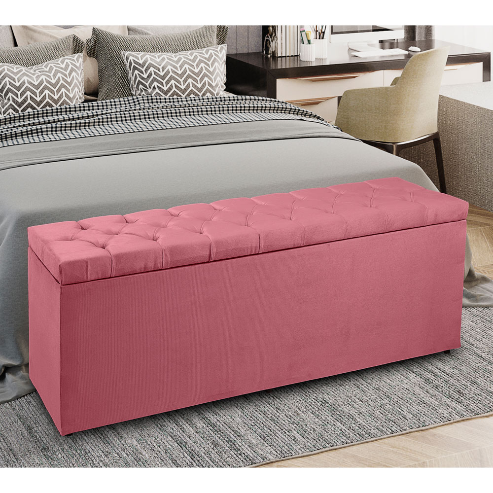 Calçadeira Recamier Baú King 1,95m Madrid Suede Rosa - Pallazio