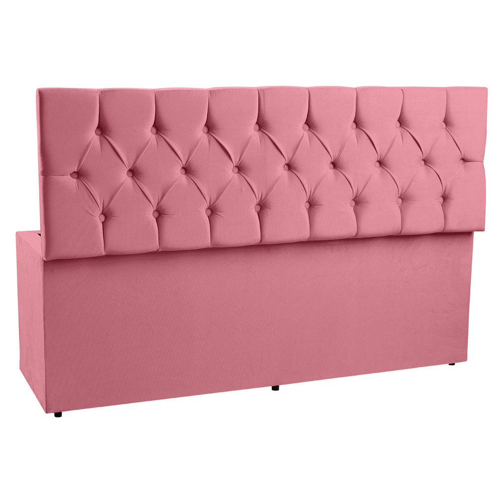 Calçadeira Recamier Baú King 1,95m Madrid Suede Rosa - Pallazio
