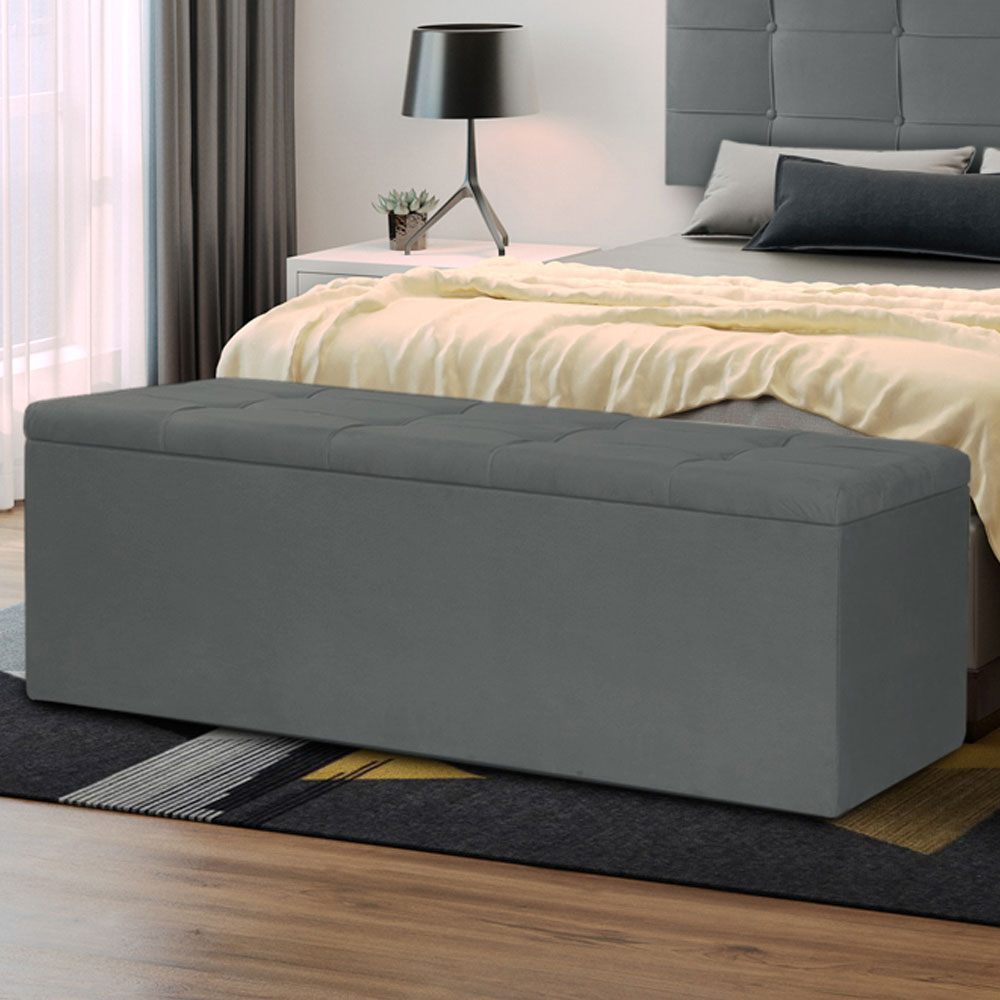 Calçadeira Recamier Baú King 1,95m Roma Suede Cinza - Pallazio