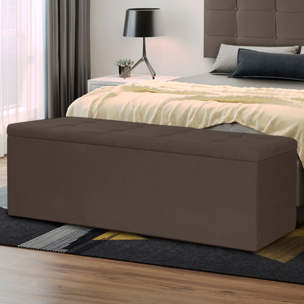 Calçadeira Recamier Baú King 1,95m Roma Suede Marrom - Pallazio