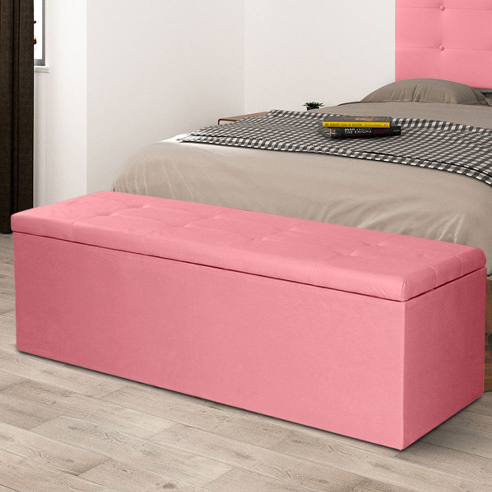 Calçadeira Recamier Baú Queen 1,60m Berlim Suede Rosa - Pallazio