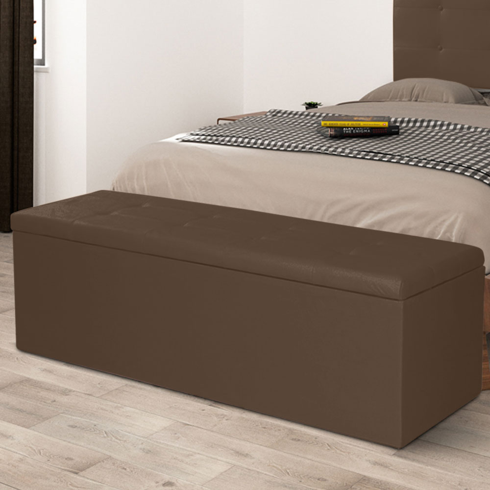Calçadeira Recamier Baú Solteiro 0,90m Berlim Suede Marrom - Pallazio