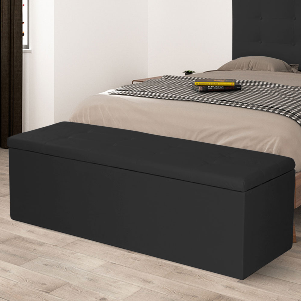 Calçadeira Recamier Baú Solteiro 0,90m Berlim Suede Preto - Pallazio