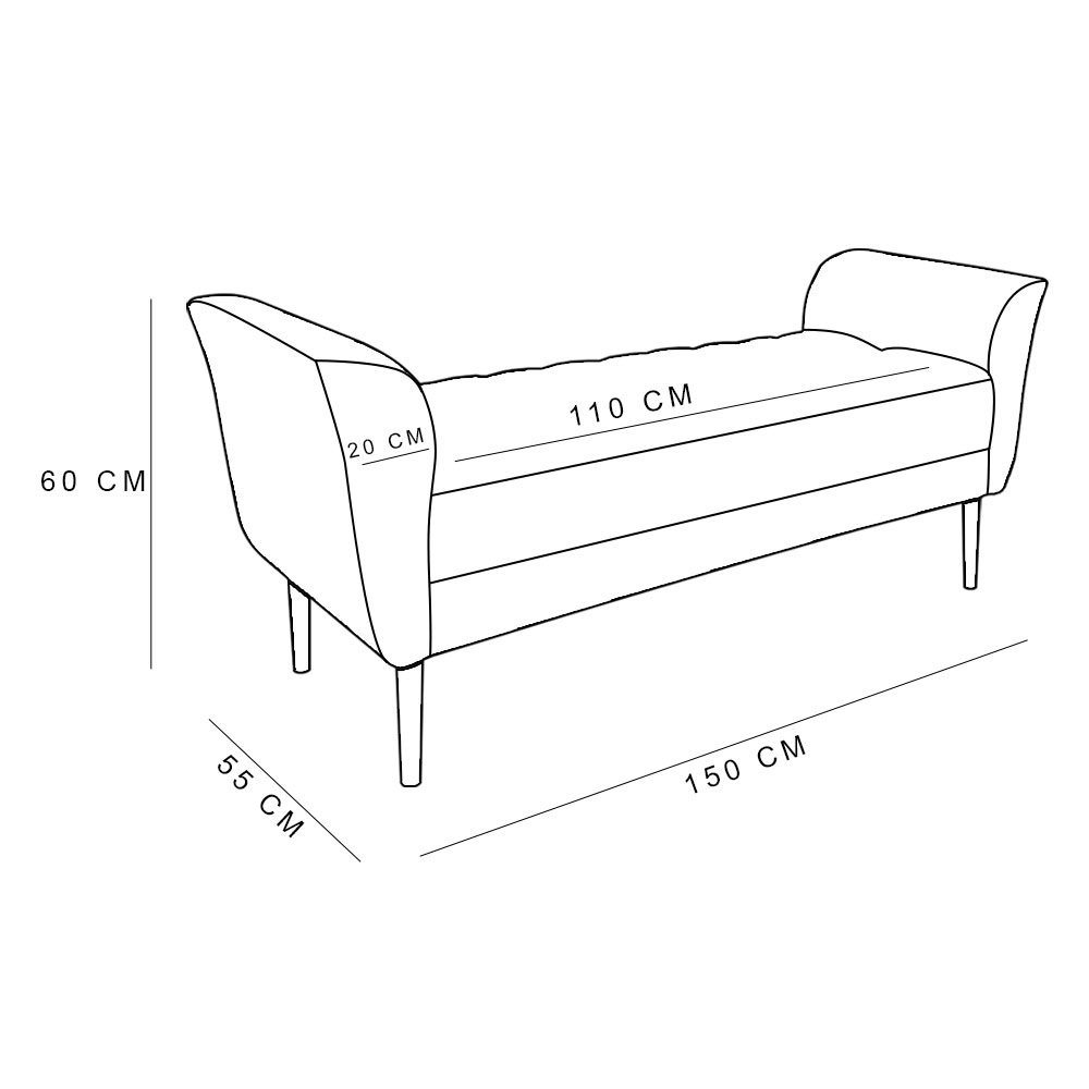 Calçadeira Recamier Casal 1,50m Londres Veludo Cappuccino - Pallazio
