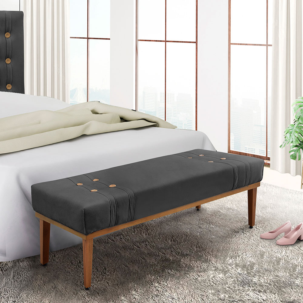 Calçadeira Recamier King 1,95m Gênova Suede Cinza - Pallazio