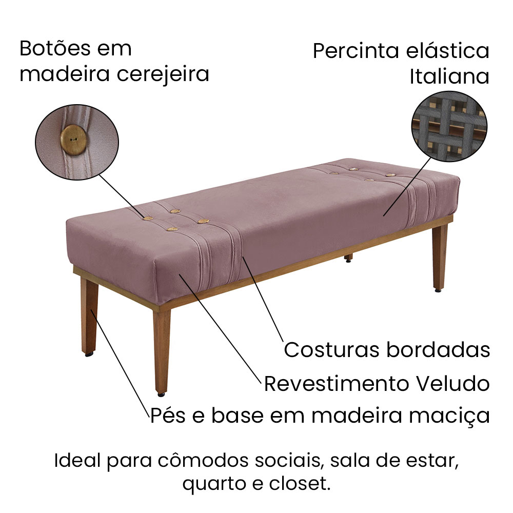 Calçadeira Recamier King 1,95m Gênova Veludo Lilás - Pallazio