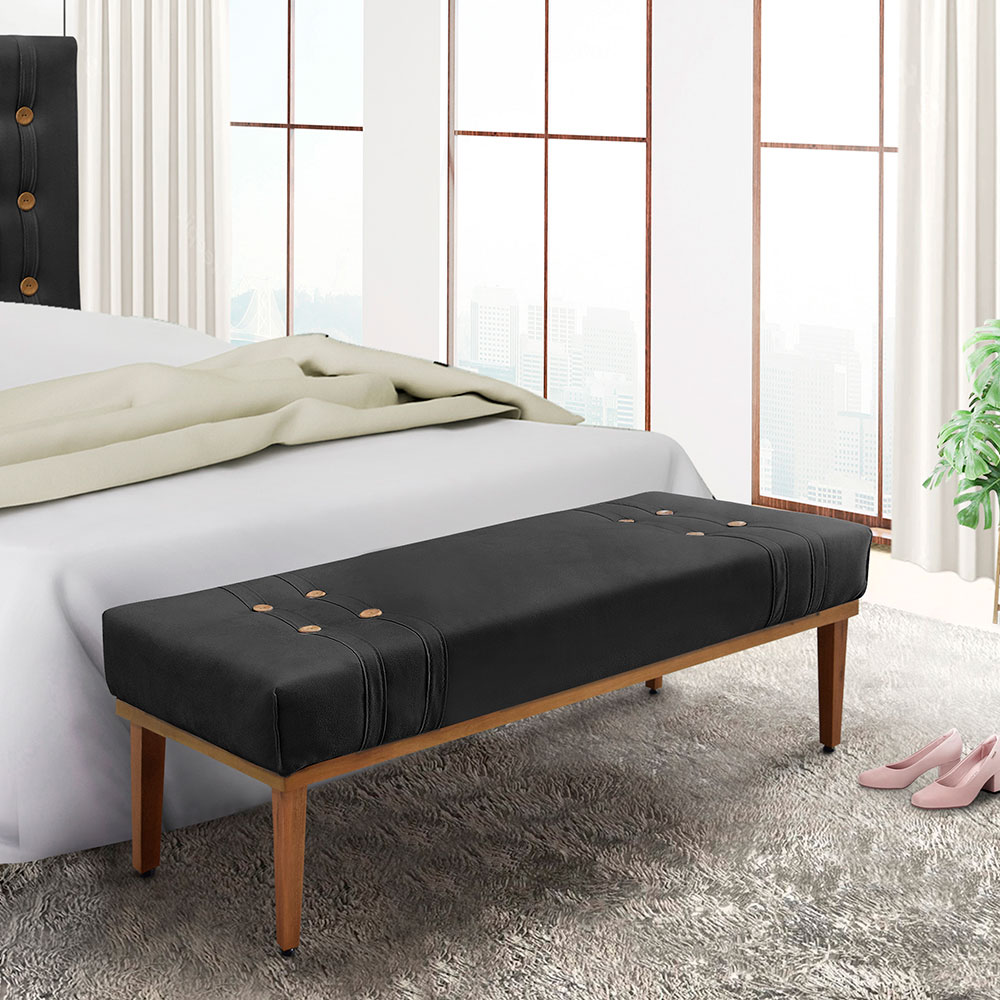 Calçadeira Recamier King 1,95m Gênova Veludo Preto - Pallazio