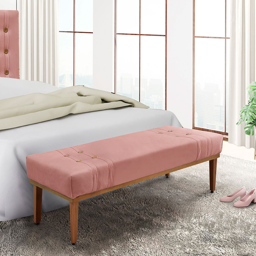 Calçadeira Recamier King 1,95m Gênova Veludo Rosa - Pallazio