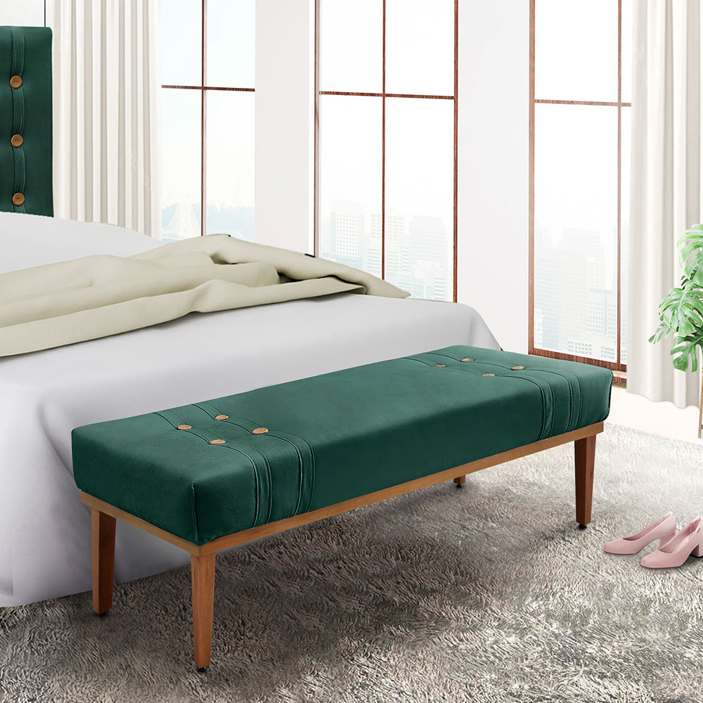 Calçadeira Recamier King 1,95m Gênova Veludo Verde Floresta - Pallazio