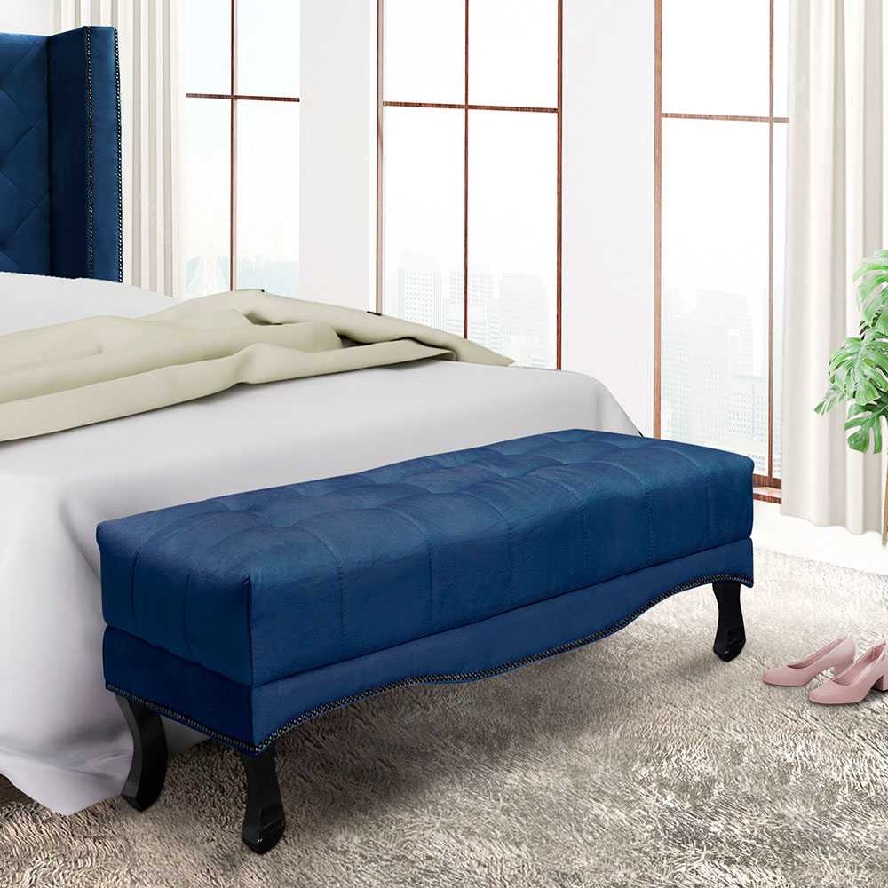 Calçadeira Recamier King 1,95m Vicenza Suede Azul Marinho - Pallazio
