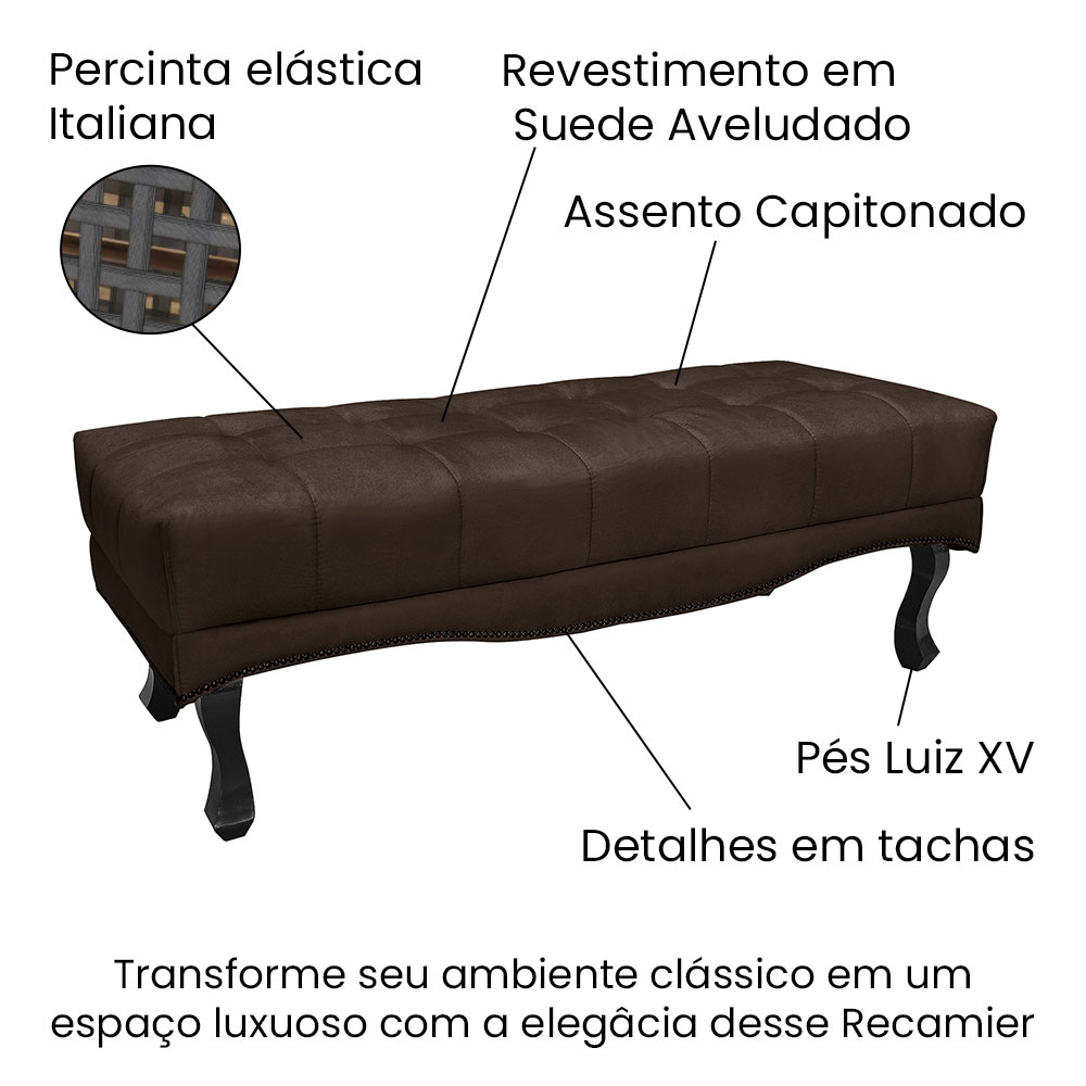 Calçadeira Recamier King 1,95m Vicenza Suede Marrom Café - Pallazio