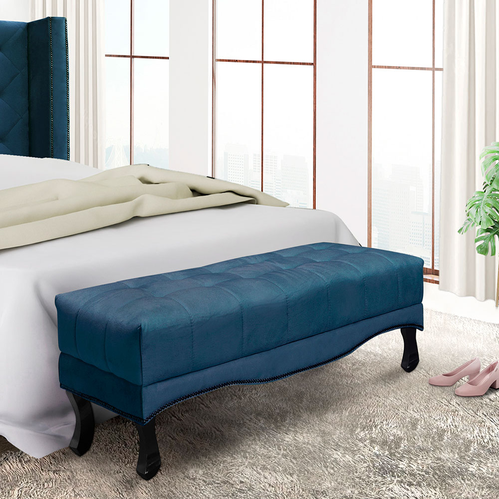 Calçadeira Recamier King 1,95m Vicenza Veludo Azul Marinho - Pallazio