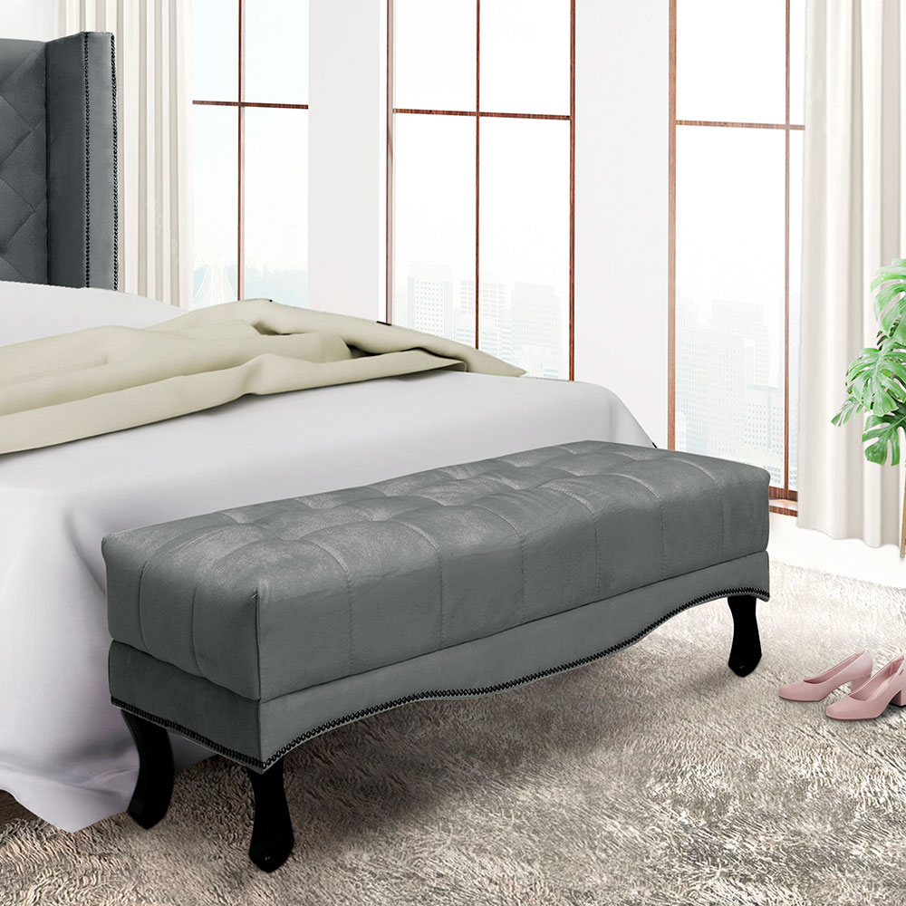 Calçadeira Recamier King 1,95m Vicenza Veludo Cinza Chumbo - Pallazio
