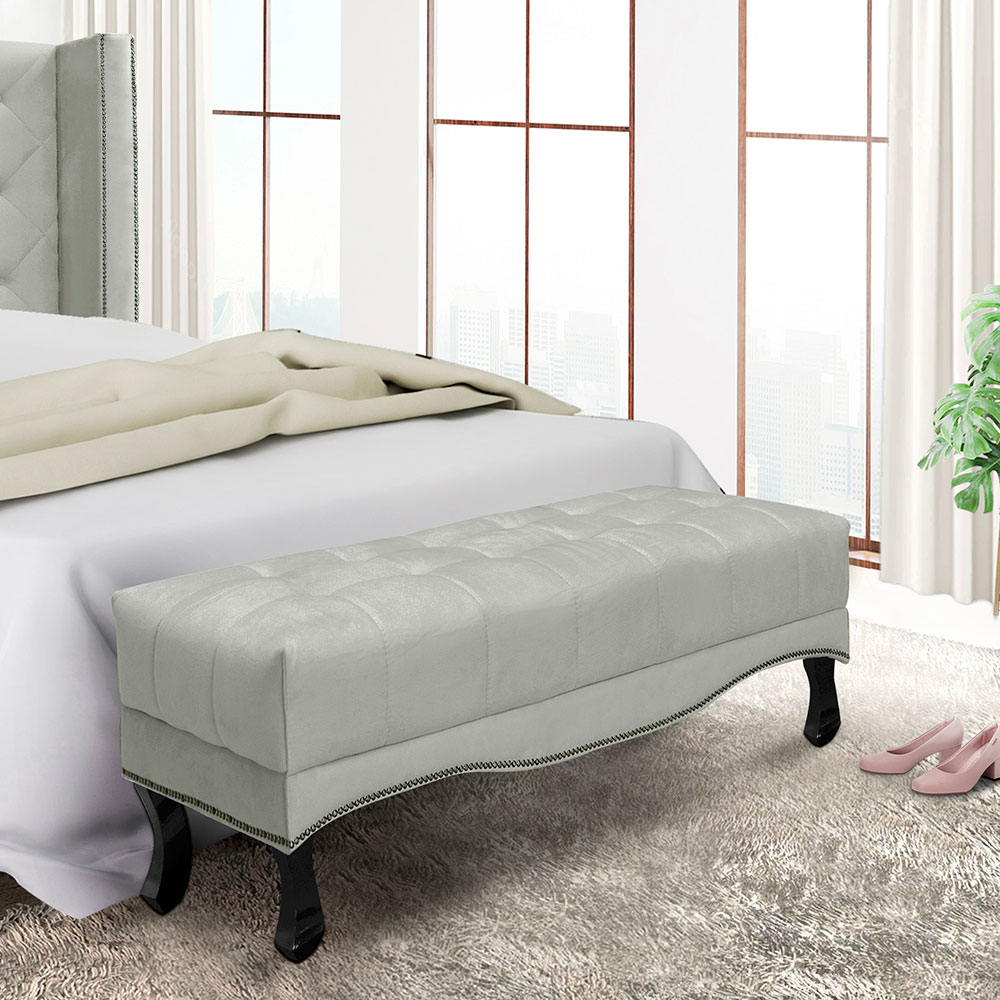 Calçadeira Recamier King 1,95m Vicenza Veludo Cinza Prata - Pallazio
