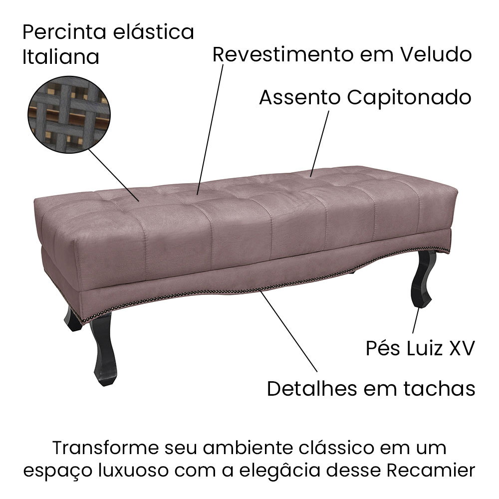Calçadeira Recamier King 1,95m Vicenza Veludo Lilás - Pallazio