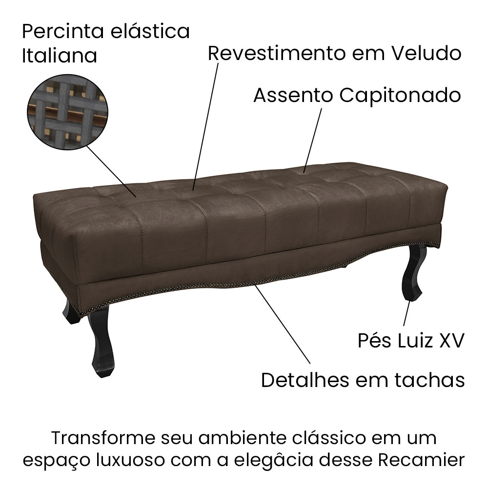 Calçadeira Recamier King 1,95m Vicenza Veludo Marrom - Pallazio