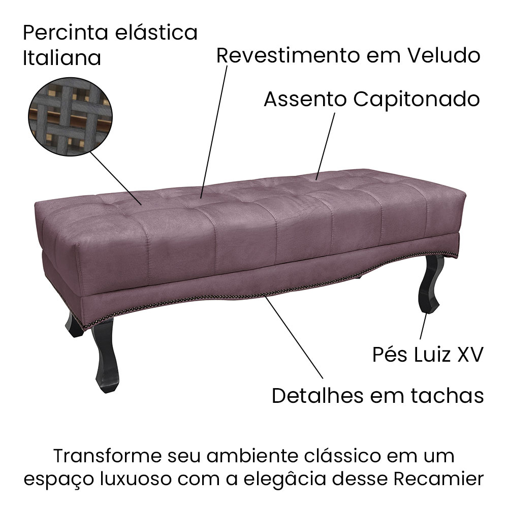 Calçadeira Recamier King 1,95m Vicenza Veludo Uva - Pallazio