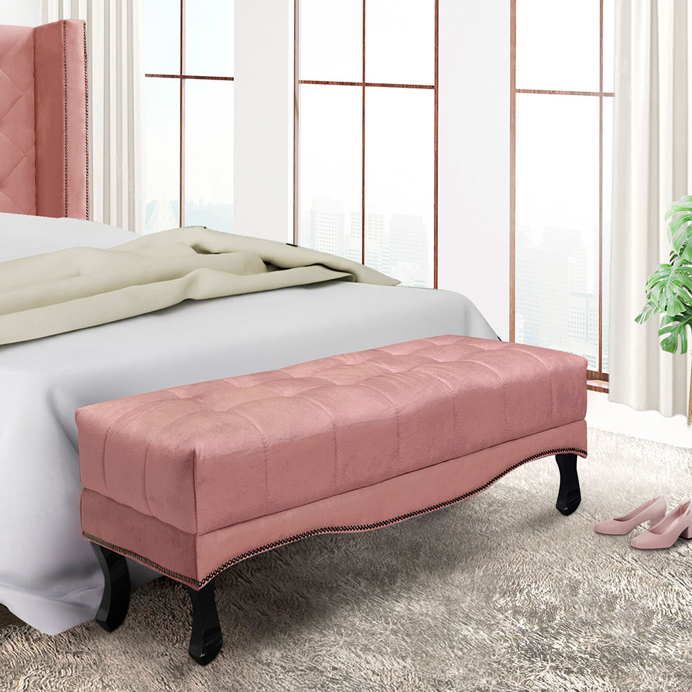 Calçadeira Recamier Queen 1,60m Vicenza Veludo Rosa - Pallazio