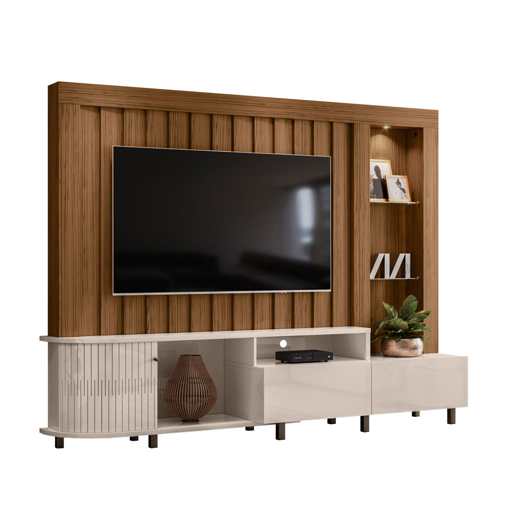 Estante Painel de TV 70 Polegadas 242cm Kim Naturale/Off White - Pallazio