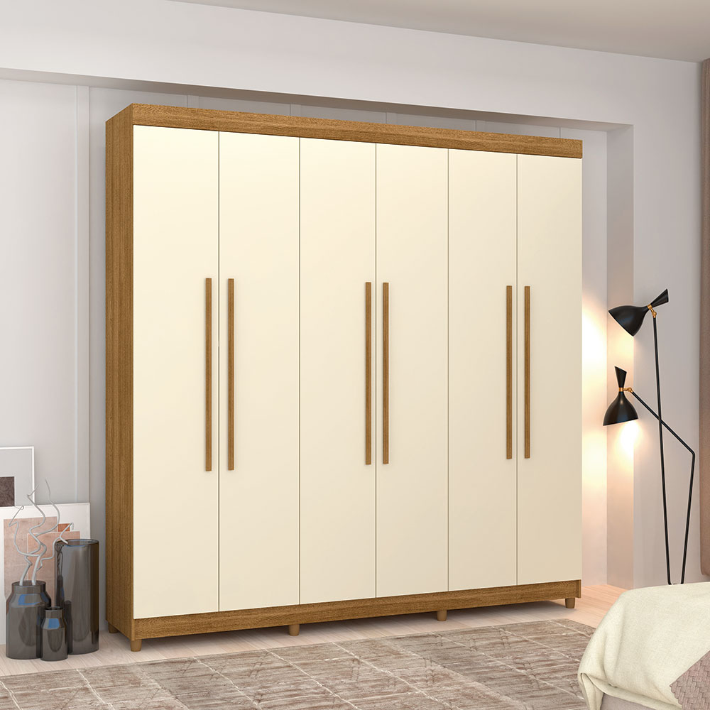Guarda Roupa Casal 6 Portas 218 cm Elegância Nature/Champanhe -  Pallazio