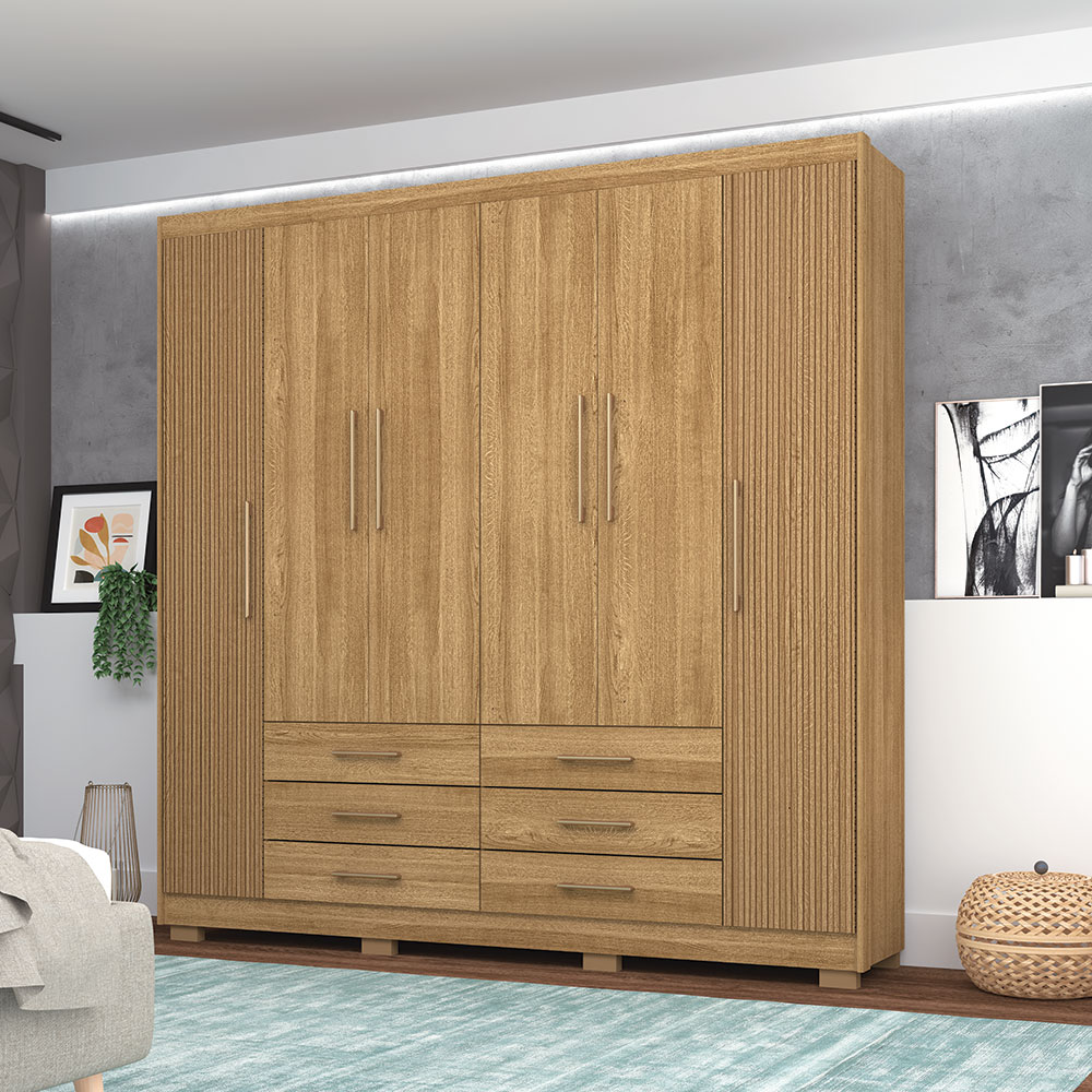 Guarda Roupa Casal 6 Portas e 6 Gavetas Toronto Nature/Brisa - Pallazio