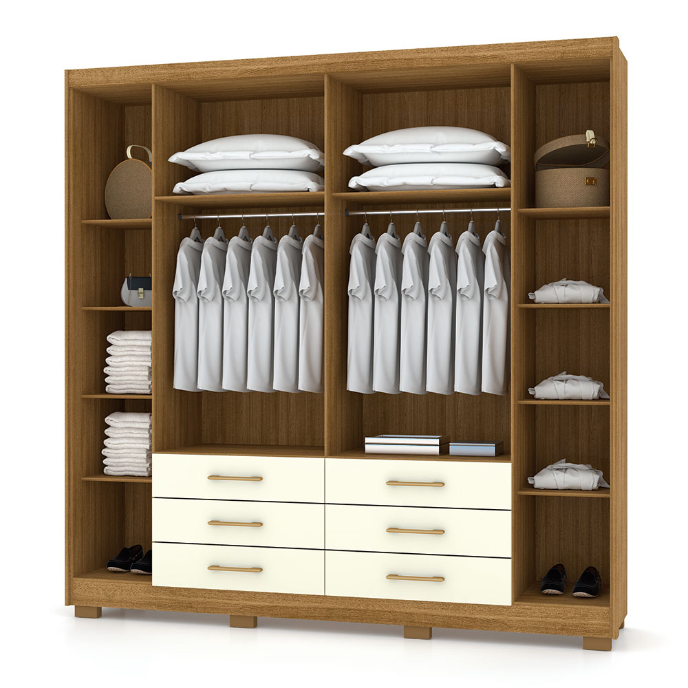 Guarda Roupa Casal 6 Portas e 6 Gavetas Toronto Nature/Champanhe - Pallazio