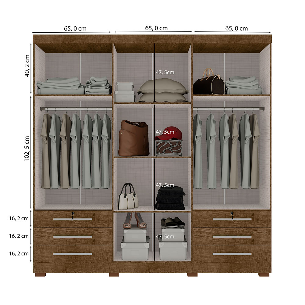 Guarda Roupa Casal Holanda 6 Portas e 6 Gavetas Malbec - Pallazio