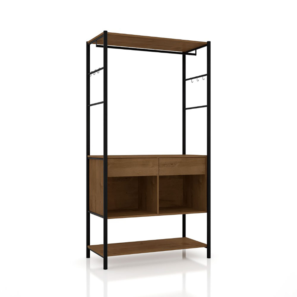 Guarda Roupa Closet Industrial 2 Gavetas Veneza Preto/Demolição 90cm - Pallazio