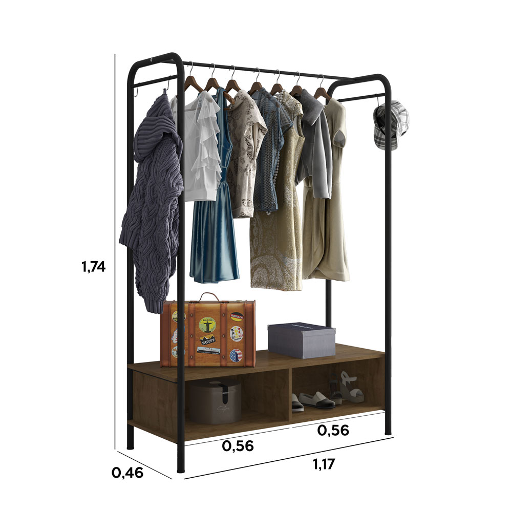 Guarda Roupa Closet Industrial Lisboa Preto/Demolição 118cm - Pallazio
