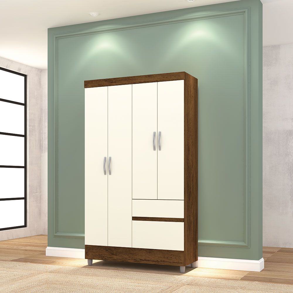 Guarda Roupa Solteiro 4 Portas 102 cm Rio Plus Imbuia/Champanhe - Pallazio