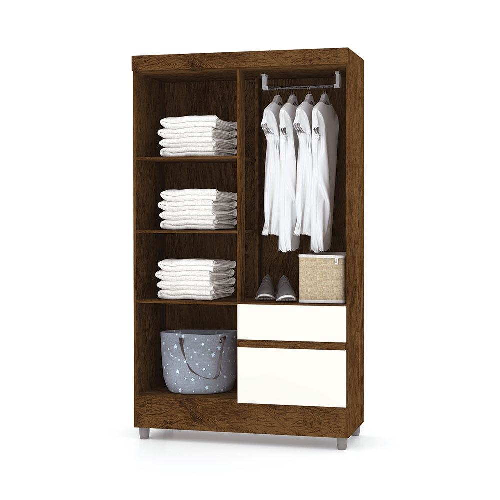 Guarda Roupa Solteiro 4 Portas 102 cm Rio Plus Imbuia/Champanhe - Pallazio