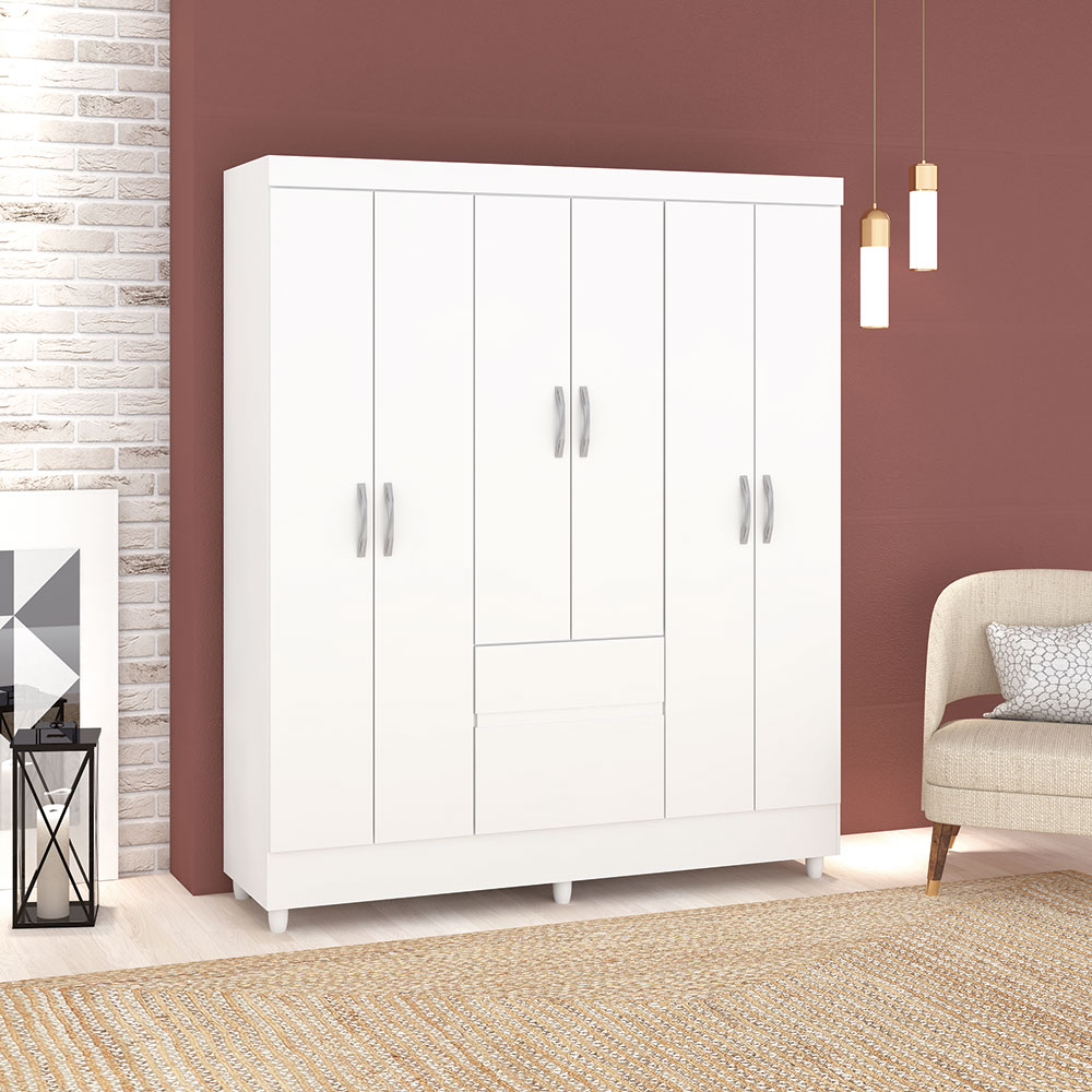 Guarda Roupa Solteiro 6 Portas 153 cm Rio Plus Branco/Camarim - Pallazio