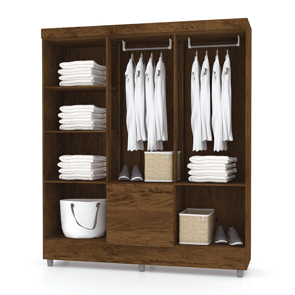 Guarda Roupa Solteiro 6 Portas 153 cm Rio Plus Imbuia/Champanhe - Pallazio