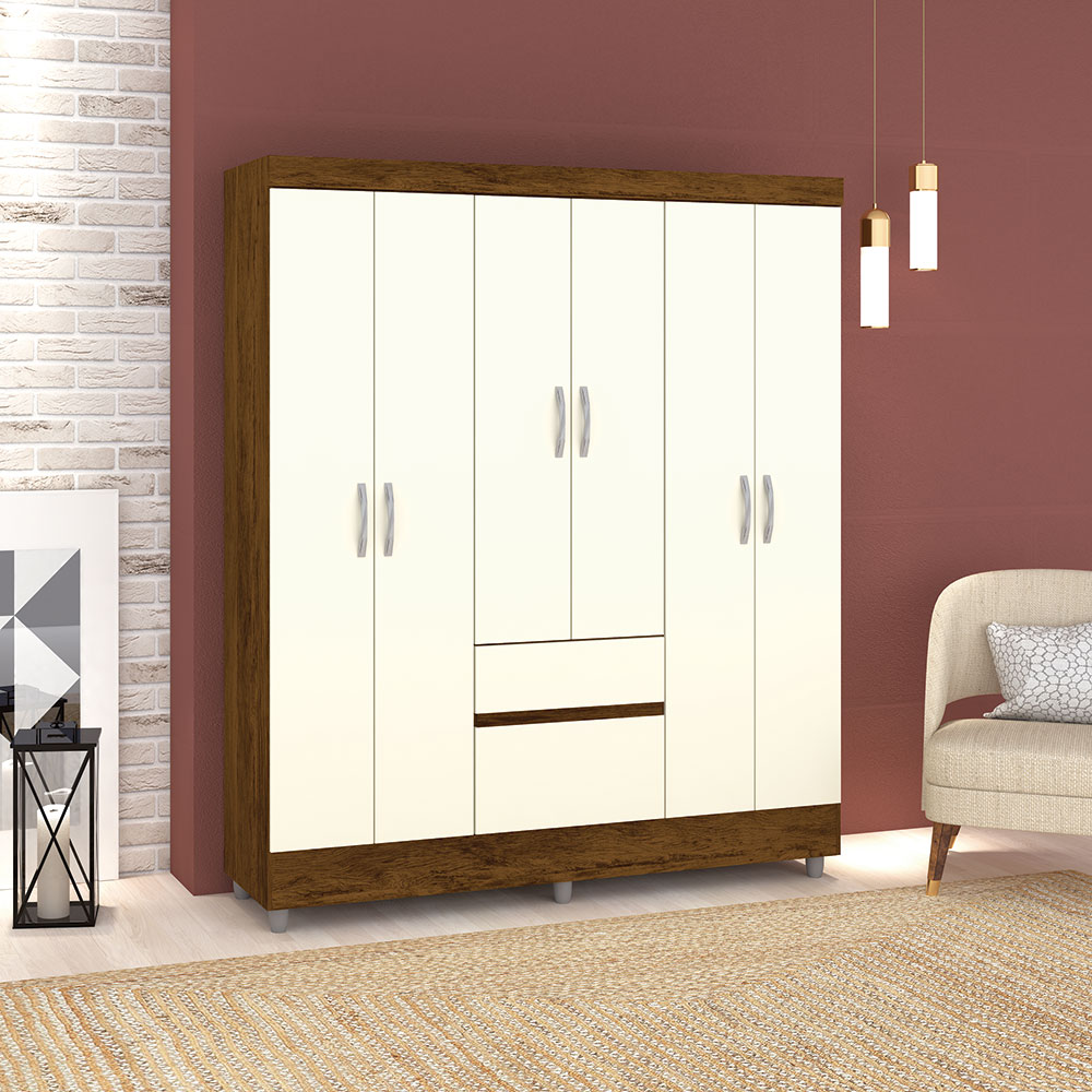 Guarda Roupa Solteiro 6 Portas 153 cm Rio Plus Nature - Pallazio