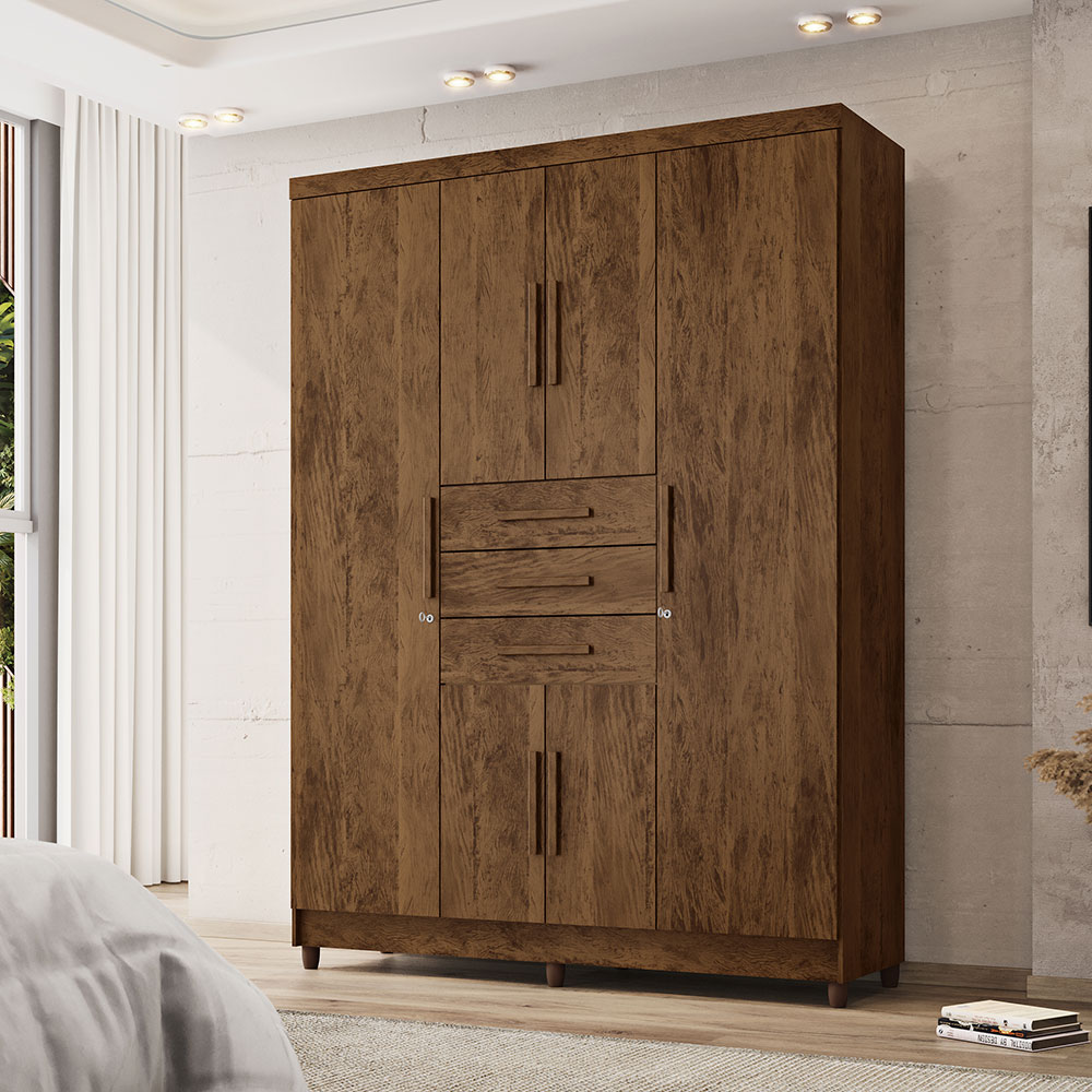 Guarda Roupa Solteiro 6 Portas e 3 Gavetas Imperial Imbuia - Pallazio