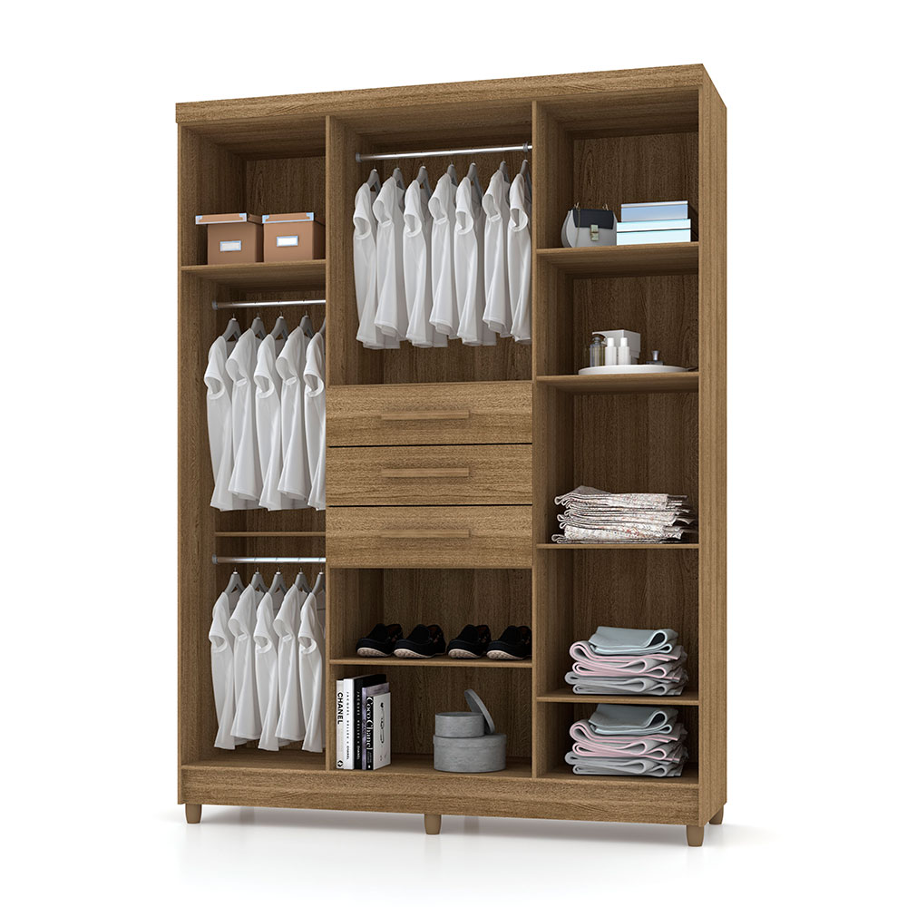 Guarda Roupa Solteiro 6 Portas e 3 Gavetas Imperial Nature - Pallazio