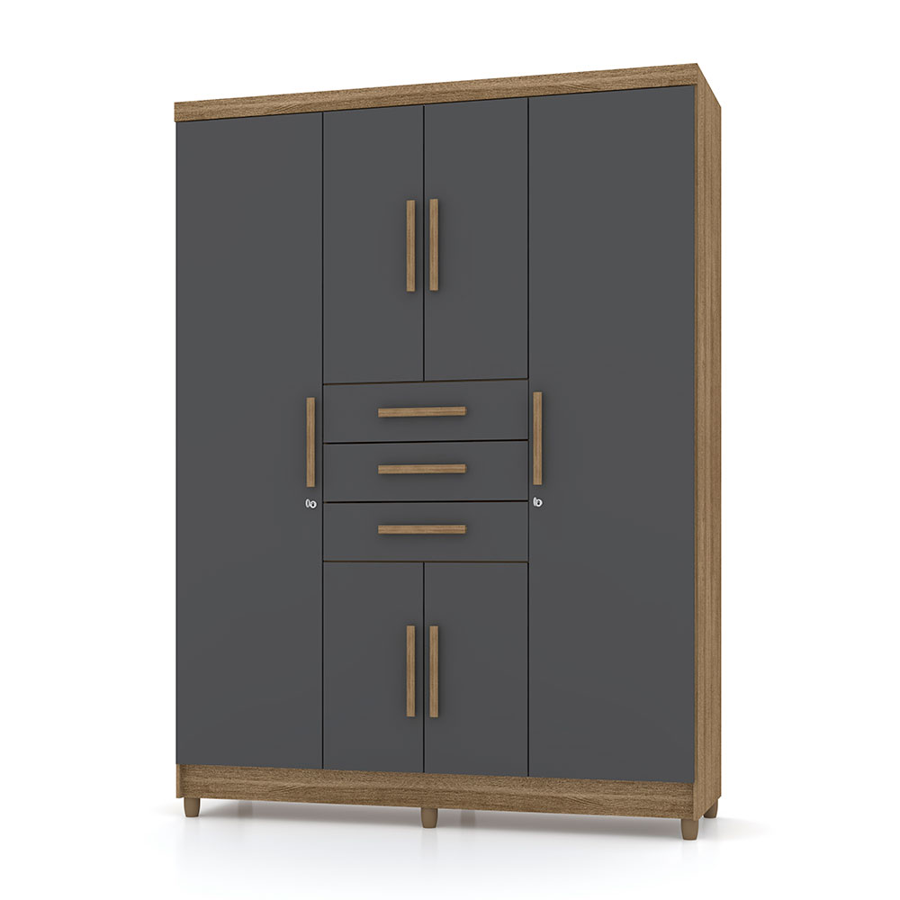 Guarda Roupa Solteiro 6 Portas e 3 Gavetas Imperial Nature/Alasca - Pallazio