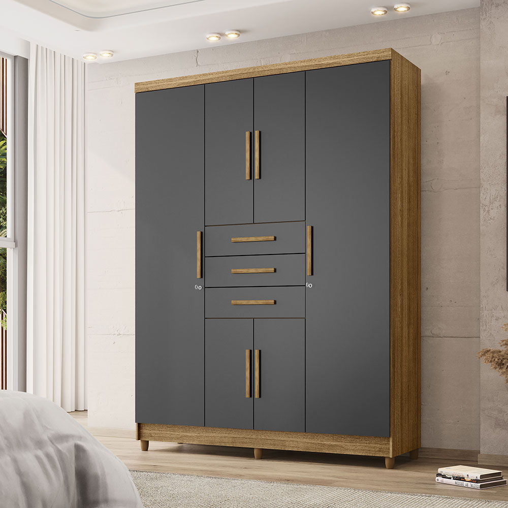 Guarda Roupa Solteiro 6 Portas e 3 Gavetas Imperial Nature/Alasca - Pallazio