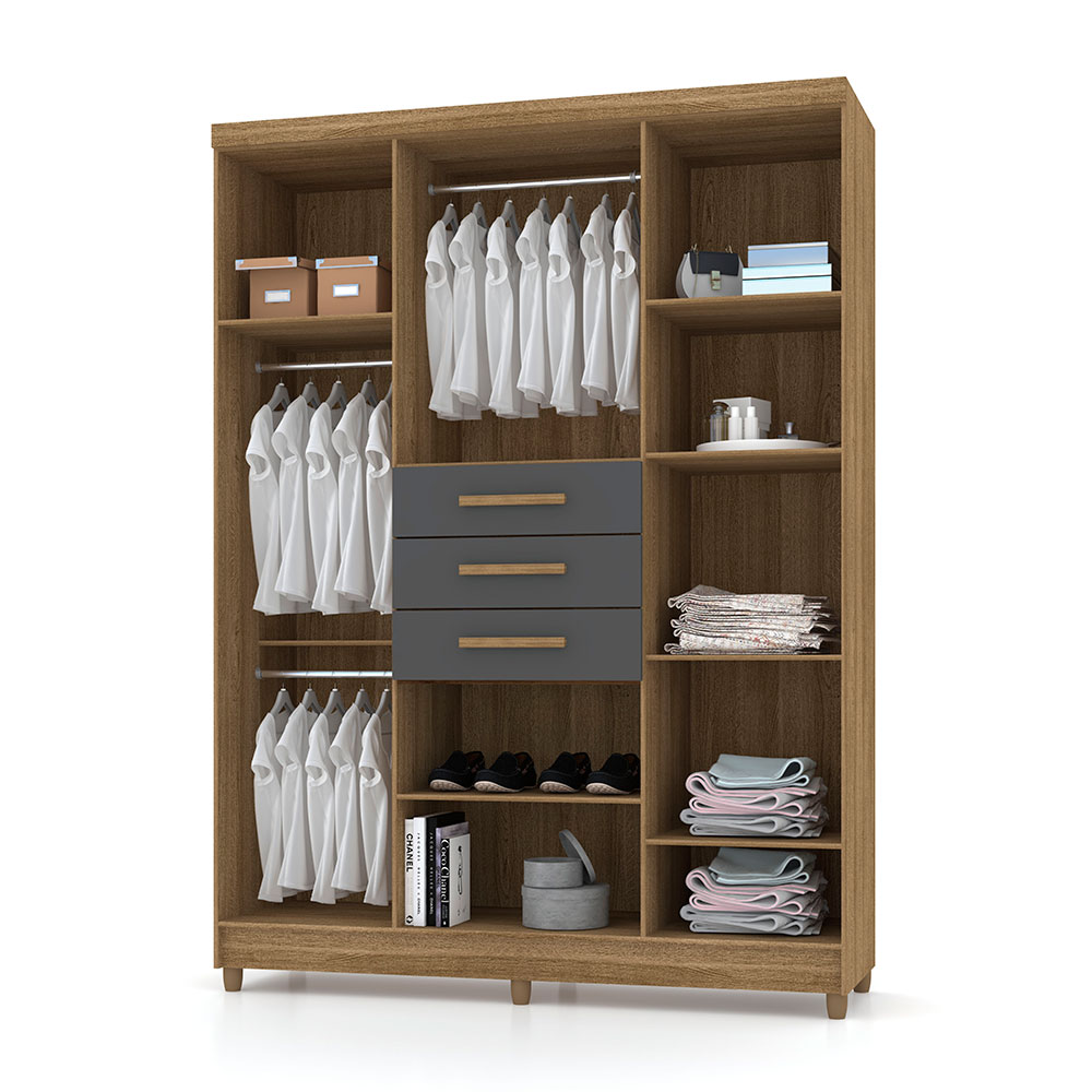 Guarda Roupa Solteiro 6 Portas e 3 Gavetas Imperial Nature/Alasca - Pallazio