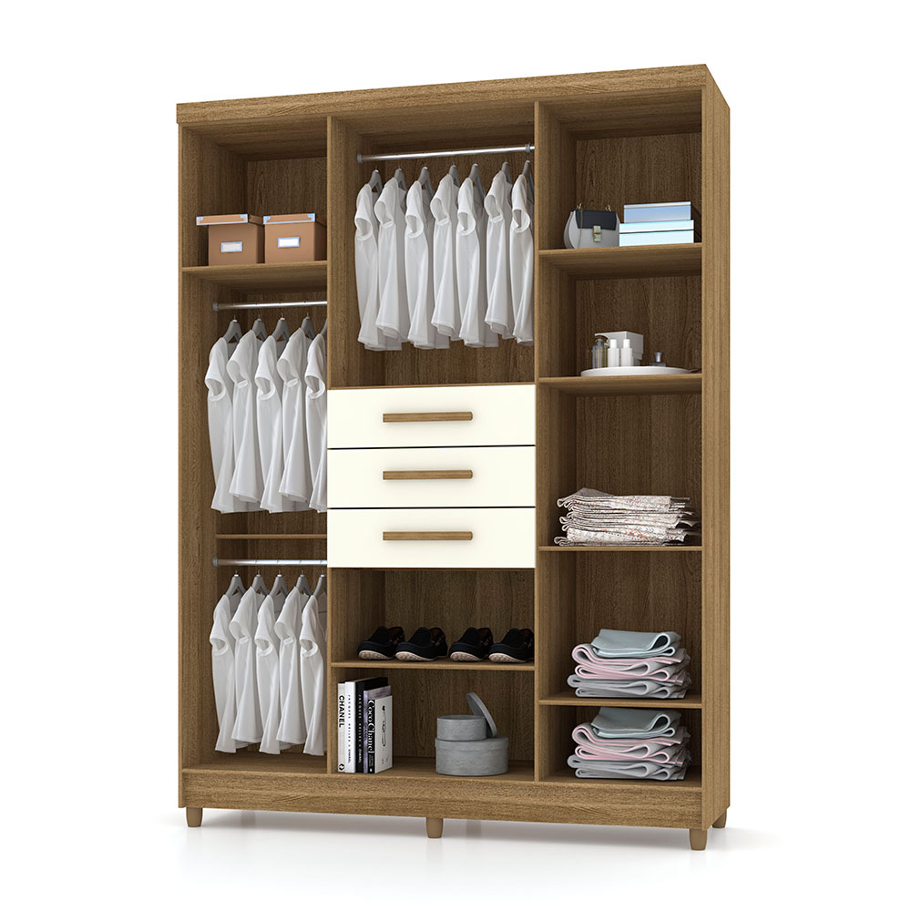 Guarda Roupa Solteiro 6 Portas e 3 Gavetas Imperial Nature/Champanhe - Pallazio