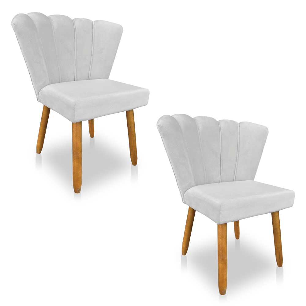 Kit 02 Cadeiras Poltrona Flor Veludo Cinza Pés Palito Castanho - Pallazio