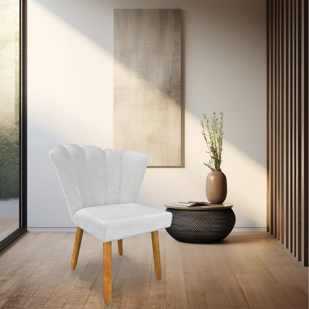 Kit 02 Cadeiras Poltrona Flor Veludo Cinza Pés Palito Castanho - Pallazio