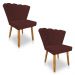 Kit 02 Cadeiras Poltrona Flor Veludo Marsala Pés Palito Castanho - Pallazio