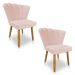 Kit 02 Cadeiras Poltrona Flor Veludo Rosa Bebê Pés Palito Castanho - Pallazio