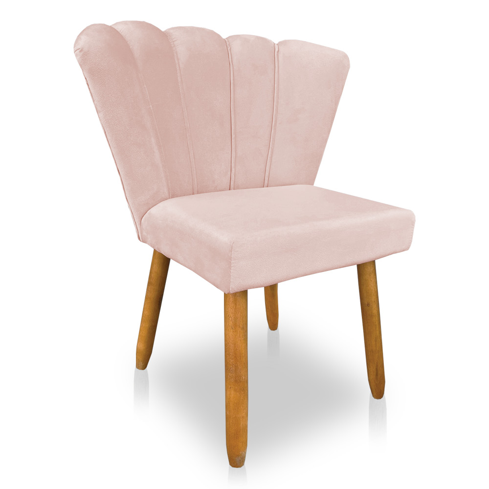 Kit 02 Cadeiras Poltrona Flor Veludo Rosa Bebê Pés Palito Castanho - Pallazio
