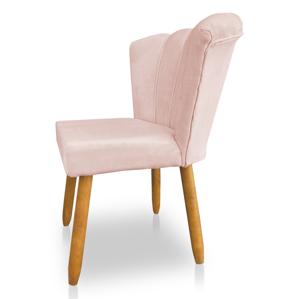 Kit 02 Cadeiras Poltrona Flor Veludo Rosa Bebê Pés Palito Castanho - Pallazio