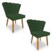 Kit 02 Cadeiras Poltrona Flor Veludo Verde Pés Palito Castanho - Pallazio