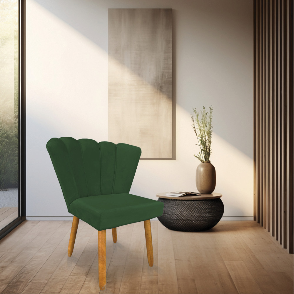 Kit 02 Cadeiras Poltrona Flor Veludo Verde Pés Palito Castanho - Pallazio