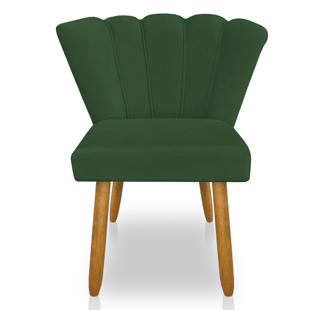 Kit 02 Cadeiras Poltrona Flor Veludo Verde Pés Palito Castanho - Pallazio