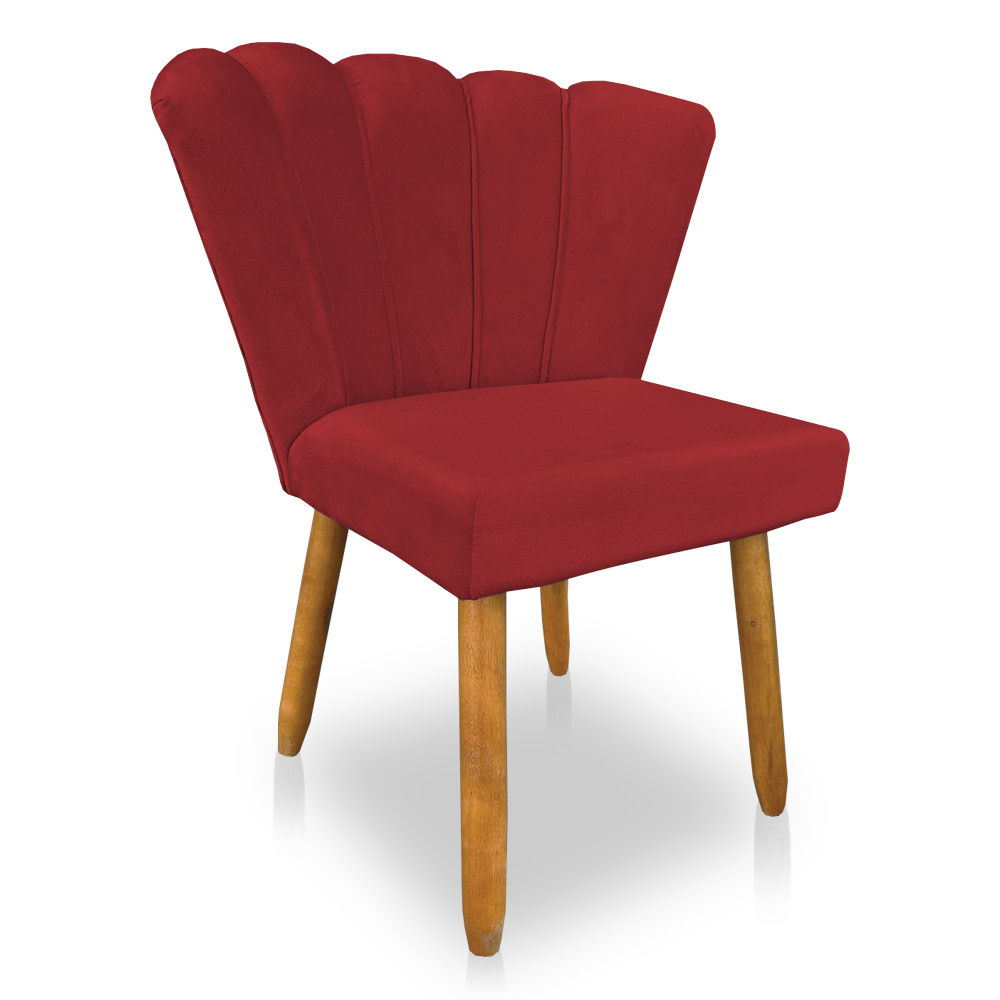 Kit 02 Cadeiras Poltrona Flor Veludo Vermelho Pés Palito Castanho - Pallazio